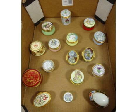 Staffordshire and other enamel patch and trinket boxes in one box (16)   Condition Report   Click here for further images, co