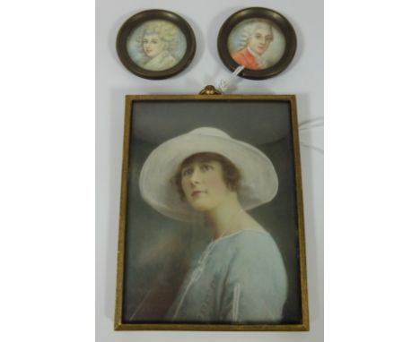 Pair of 18th/ 19th Century miniature portraits on ivory and a 1920's miniature portrait   Condition Report   Click here for f