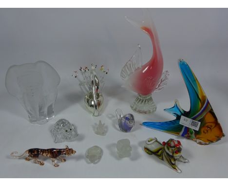 Venetian style glass fishes, Goebel glass animals, Jenasson glass elephant, cocktail sticks and other glass animals    Condit