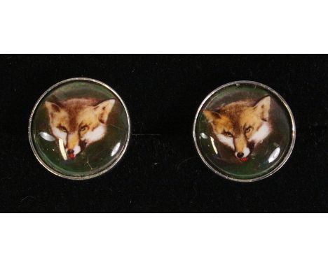 Pair of fox mask enamel cuff-links stamped 925   Condition Report   Click here for further images, condition, auction times &