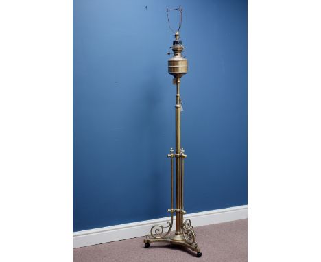 19th century brass telescopic oil lamp stand, converted to electric   Condition Report   Click here for further images, condi
