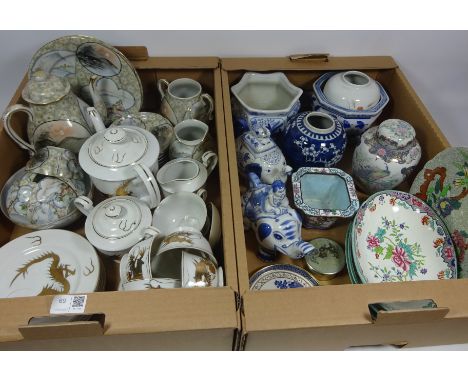 Eggshell China teaware, small enamel plant pot, oriental and other decorative ceramics in two boxes    Condition Report   Cli