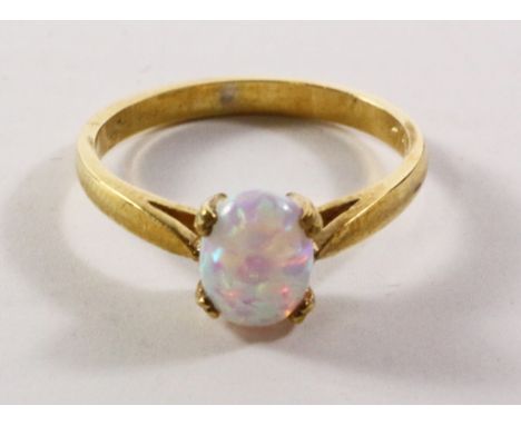 Opal single stone silver-gilt ring stamped 925   Condition Report   Click here for further images, condition, auction times &