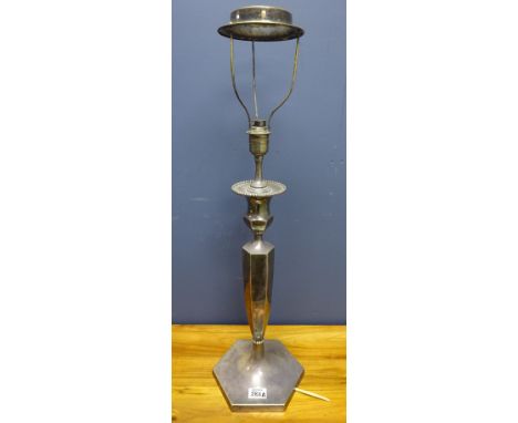 Large silverplated classical style table lamp H.57cms to bulb   Condition Report   Click here for further images, condition, 
