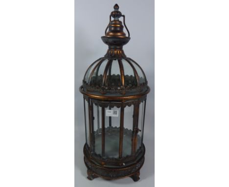 Burnished metal antique style glass lantern, H61cm    Condition Report   Click here for further images, condition, auction ti