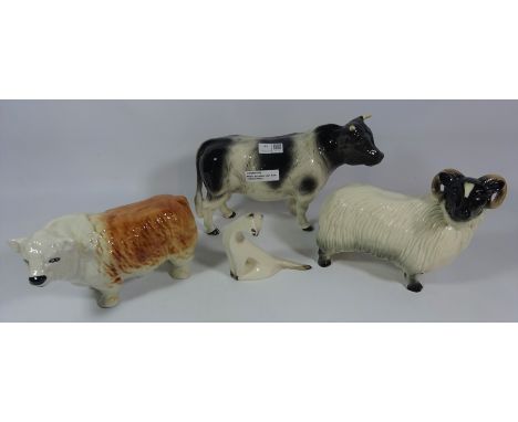 Melba Ware cow H20cm, ram, bull and cat (4)   Condition Report   Click here for further images, condition, auction times & de