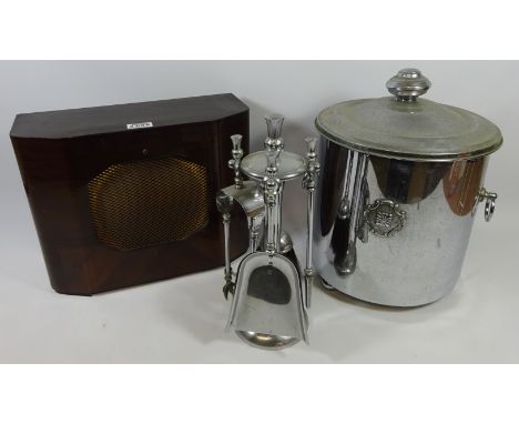 Coal bin, matching companion stand and an Art Deco walnut cased Wharfedale 'Bronzian' speaker   Condition Report   Click here