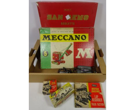 Meccano outfit No 5, boxed, Airfix 'Vanwall' scale electric car, starter unit, lap recorder, power unit and a Vintage roulett