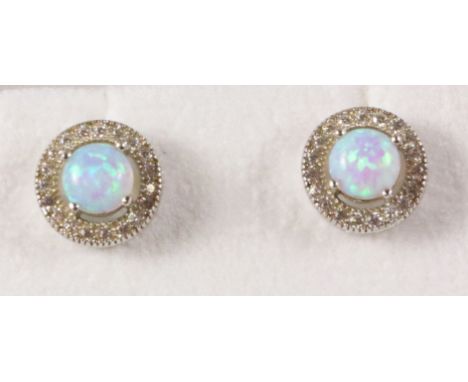 Pair of opal cluster dress ear-rings stamped 925   Condition Report   Click here for further images, condition, auction times