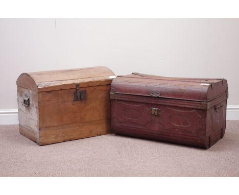 19th century dome top pine trunk and another tin trunk   Condition Report   Click here for further images, condition, auction