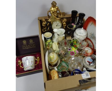'The Juliana Collection' gilt mantle clock, commemorative ware, Swarovski glass mouse, other glassware and decorative ceramic