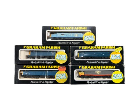 Graham Farish locomotives, generally excellent to good plus to good or better boxes, with 5 Pole Motor BR blue 40145 (celloph