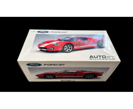 Autoart 1/18th scale Millennium series Ford GT40 red No. 73021, generally excellent in excellent to good plus box including p