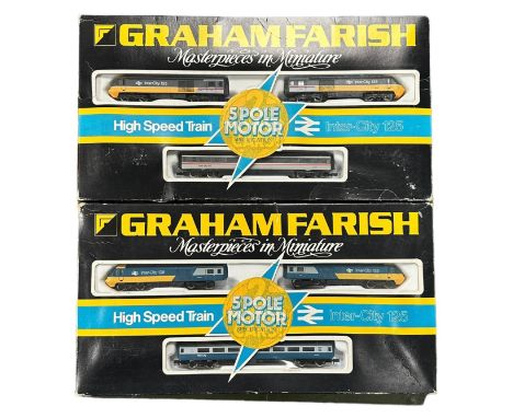 Graham Farish N gauge pair of HST 125 3-piece set No. 8126, generally excellent in good plus boxes, with 5-pole motor Executi