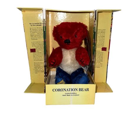 Merrythought Coronation Teddy Bear No. CA8, red, white and blue mohair, approx. H23cm, generally excellent in good plus prese