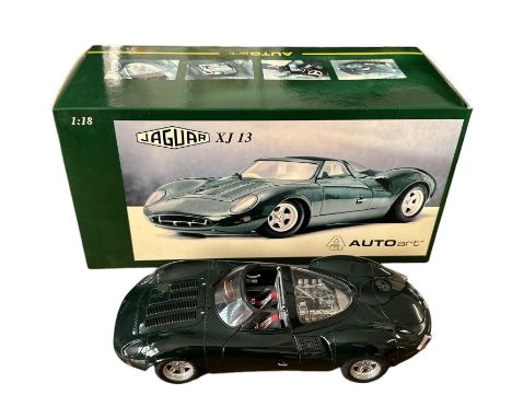 Autoart 1/18th Jaguar XK13 green No. 73541, generally excellent in excellent to good plus box including polystyrene inner. Co