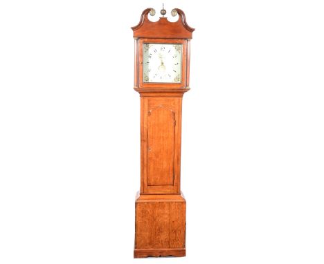 An oak longcase clock, square painted dial signed Gillham, Luton, with a date aperture, thirty-hour movement, face with scrol