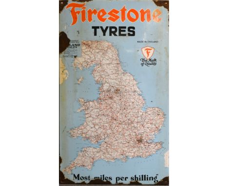 Firestone Tyres, 'More miles per shilling', an enamel sign, 123cm x 71cm.