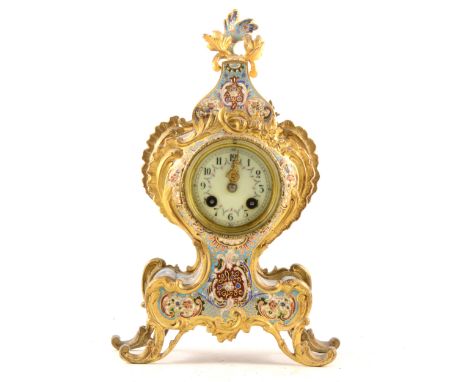 A late 19th Century French gilt spelter and champleve enamel balloon mantel clock, cylinder dial, cylinder movement, striking