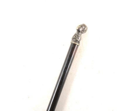 An ebony walking-stick, silver-plated figural terminal, 83cm.