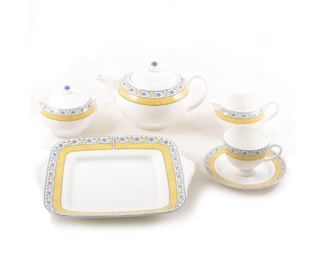 A Wedgwood tea service, Mistral pattern, including teapot, eight trios, milk and sugar basin.