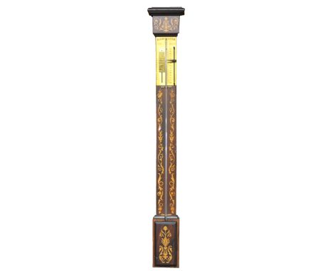 Reproduction inlaid Italian stick barometer, brass chart, 111cm.