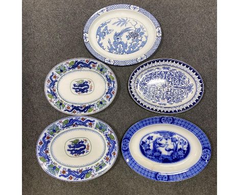 A collection of eleven late 19th-century meat plates, including Minton Chinese Dragon &amp; Bird design, 44cm and 39cm, toget