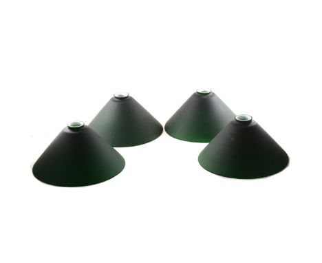 Various continental glass light shades, including four conical green opaque glass shades, seven conical opaque shades, set of