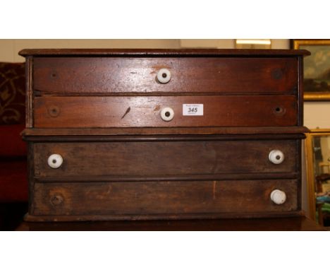 Two x two vintage drawer cotton reel chests, one with gilt lettering