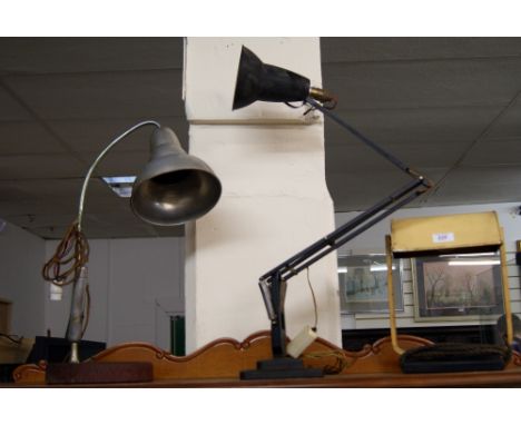 Two industrial vintage work lights and a vintage Anglepoise lamp CONDITION REPORT; Available on request. Catalogue descriptio