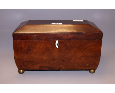 A Georgian sarcophagus form mahogany tea caddy, for restoration CONDITION REPORT; Available on request. Catalogue description