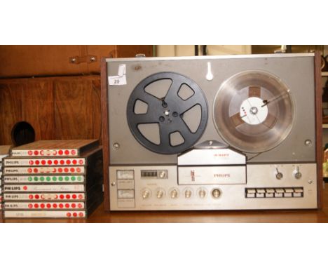 Vintage Phillips reel to reel player with a quantity of new and used reels. CONDITION REPORT; Available on request. Catalogue