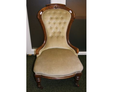 Victorian walnut framed upholstered button back nursing chair