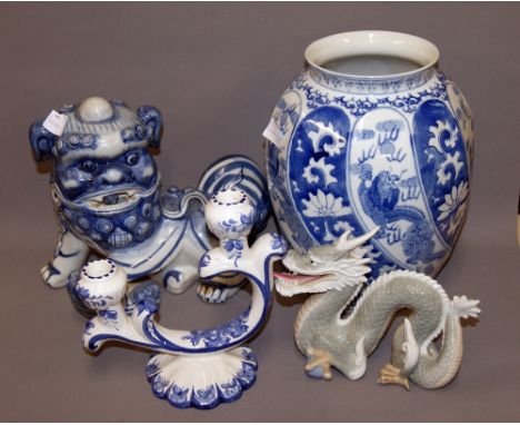 A selection of Oriental ceramics, including a Lladro-style dragon CONDITION REPORT; Available on request. Catalogue descripti