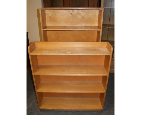 Two light oak open bookcases