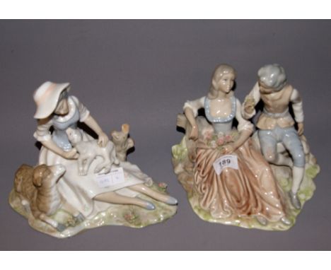 Two Lladro-style ceramic figure group plus another CONDITION REPORT; Available on request. Catalogue descriptions and conditi