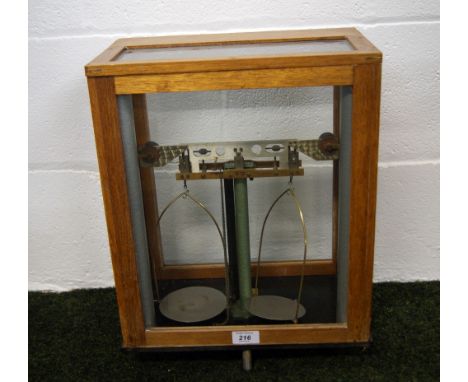 Mahogany cased set of vintage precision scales CONDITION REPORT; Available on request. Catalogue descriptions and condition r