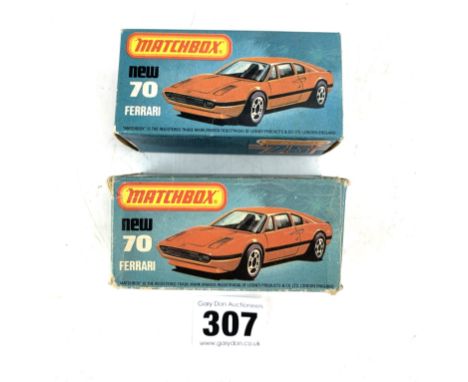 2 boxed Matchbox 75 series model cars - no. 70 Ferrari