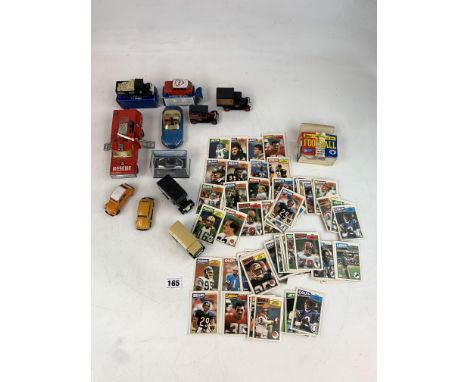 11 assorted boxed and loose vehicles inc. Corgi and Days Gone, and box of Topps American NFL Football Picture Cards