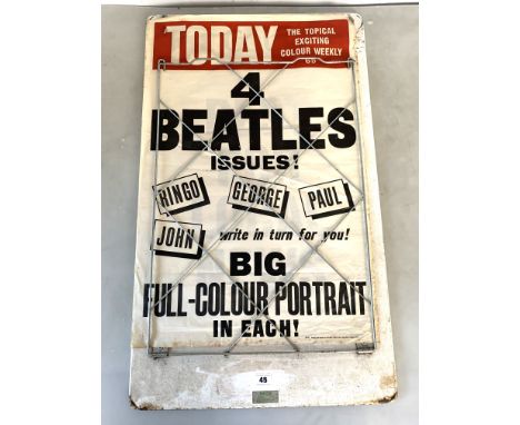 Original newspaper 'Today - Topical Exciting Colour Weekly 4 The Beatles Issues' 20" x 30" on metal advertising board 21" x 3