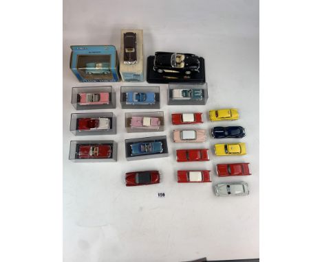 Assorted boxed and loose vehicles inc. 7 cased NewRay cars, boxed Ertl '60 Corvette, boxed Sun Motor Company 123 Cadillac, Bu