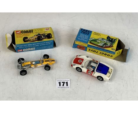 2 boxed Corgi Toys cars - Cooper-Maserati F/1, no. 159 and Porsche Carrera 6, no. 330