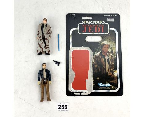 Star Wars Return of the Jedi 2 Han Solo figures (1 with Trench Coat) with 1 card (loose)