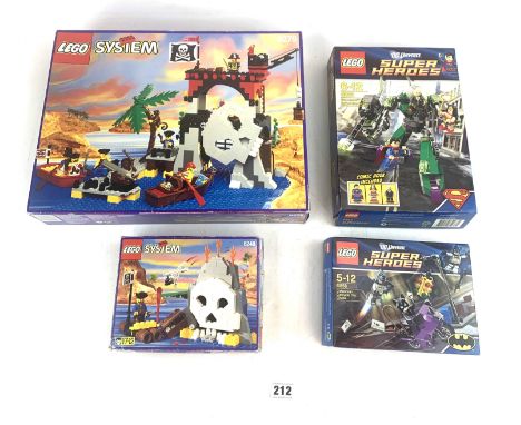 4 boxes of Lego, nos. 6858 Super Heroes Catwoman Catcycle City Chase, 6862 Superheroes Superman vs. Power Armour Lex, 6248 Sy
