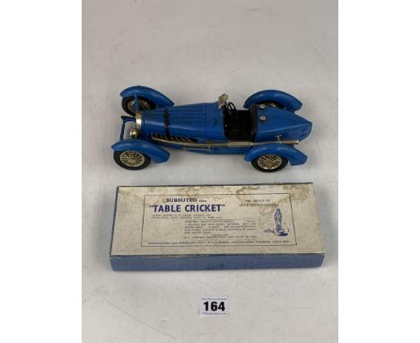 Boxed Subbuteo Table Cricket and Burago Bugatti Type 59 (1934), scale 1/18