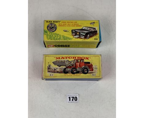 Boxed Matchbox K-3 Hatra Tractor Shovel and boxed Corgi The Green Hornet 'Black Beauty', no. 268