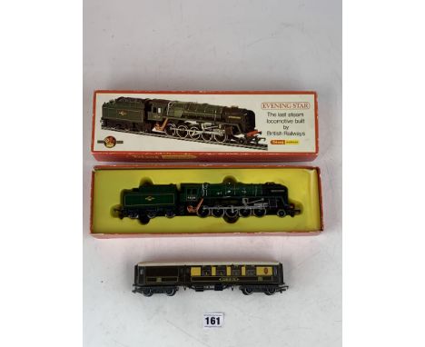 Boxed Tri-ang Hornby Evening Star locomotive and tender and unboxed Tri-ang carriage Car. No. 79
