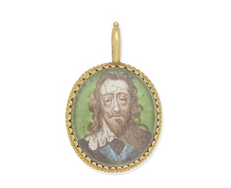 ROYALIST PORTRAIT MINIATURE PENDANT, CIRCA 1650The double-sided enamelled copper plaque, depicting a portrait of King Charles