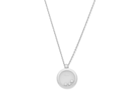 CHOPARD:'HAPPY DIAMONDS' PENDANT NECKLACEThe glazed compartment containing 'floating' brilliant-cut diamonds with similarly-c