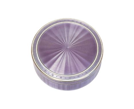 A George V Silver and Enamel Dressing-Table Box, With English Import Marks London, 1919 circular and with pull-off cover, the